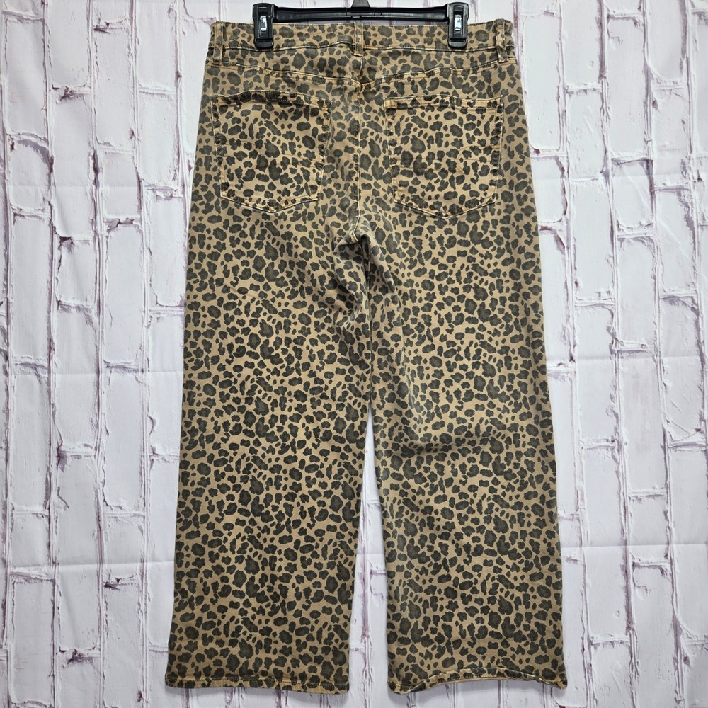 American Eagle Jeans Tan Leopard Wide Leg Animal Print Women Size 12 Regular - Picture 4 of 16
